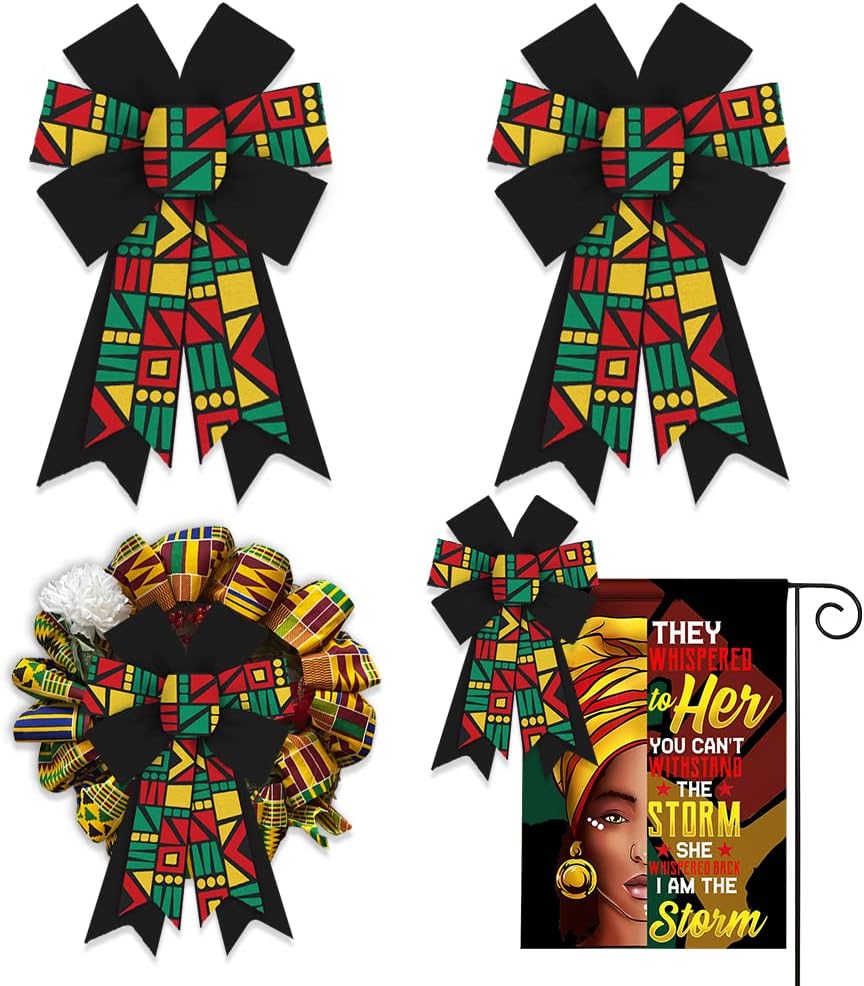 Bows & Ribbons - Estivaux 2 Pieces Juneteenth Wreath Bows for Front Door, Kwanzaa Bows Red Black Burlap Bows African American Wreath Bows Black History Month Craft Bows for Wreath Trees Juneteenth Freedom Decorations