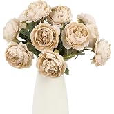 IPOPU 10pcs Beige Peonies Artificial Flowers Silk Peonies with Stems Real Look Fake Peony for Home Table Decorations Wedding Faux Flowers Arrangements
