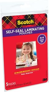 Scotch Self-Sealing Laminating Pouches Gloss 4 x 6 Inches PL900G 5 Pack view 3