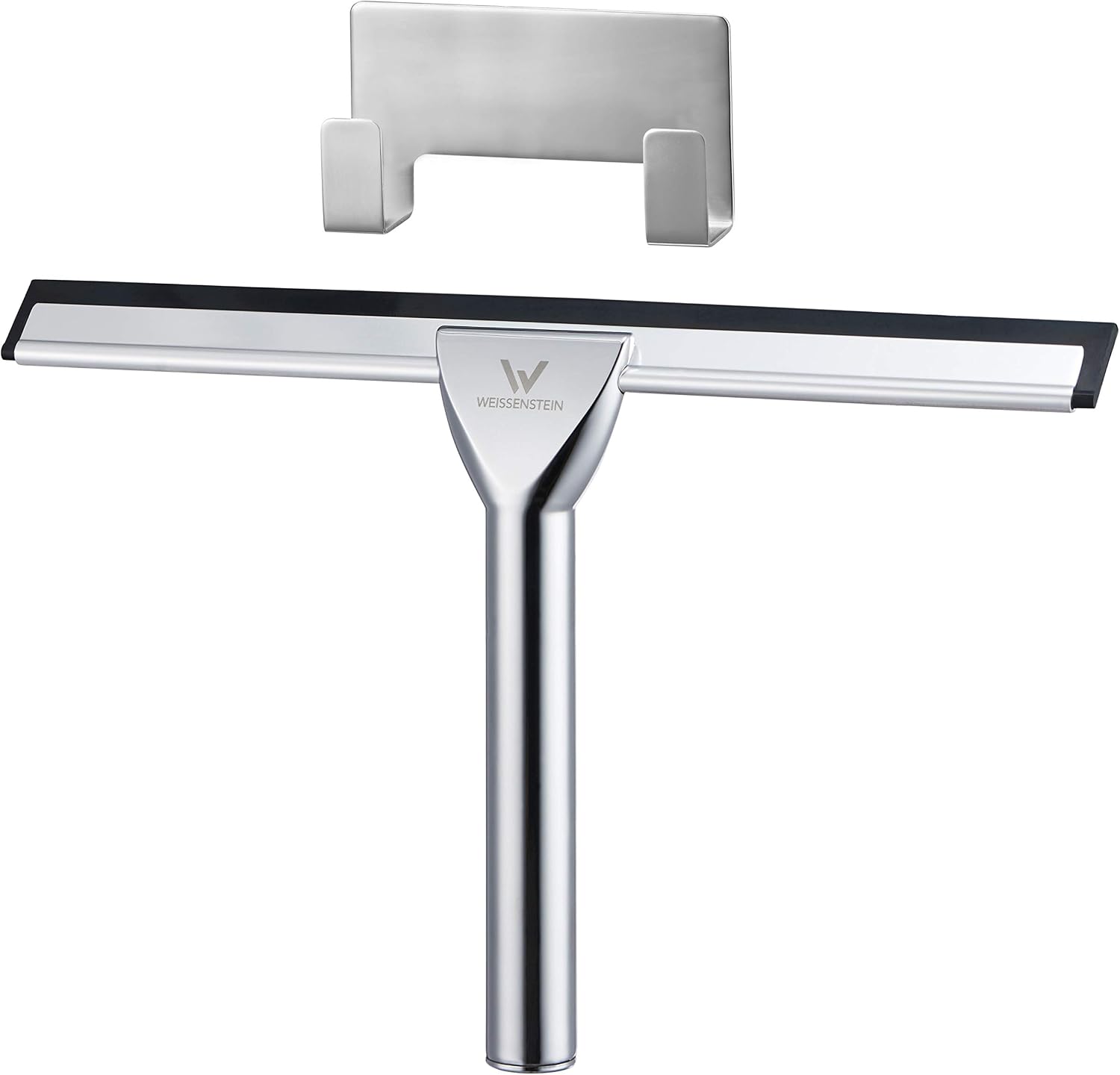 WEISSENSTEIN Self Adhesive Chrome Squeegee - 3M VHB Industrial Strength - Bathroom and Shower Cleaner, Black, 25x17cm