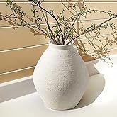 12” Ceramic Distressed Vase Handcrafted Rustic Neutral Decorative Floor Vases Home Decor Accent for Living Room, Dining Table, Entryway or Shelf Styling