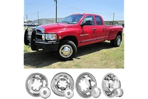 Kucaruce 4pcs Polished 17inch Stainless Steel Wheel Simulators,Front Rear 8 Lug with 5-vent holes Wheel Cover,fit for 2003-2018 Dodge Ram 3500 Truck 17R8
