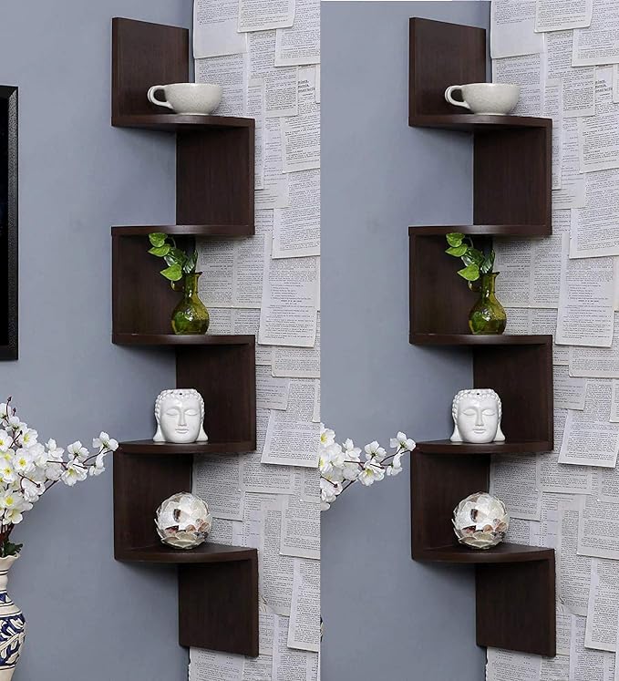 Furniture Cafe Set of Two Zigzag Corner Wall Mount Shelf Unit/Racks and Shelves/Wall Shelf