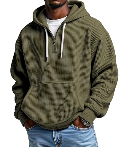 Big And Tall Sweatshirts For Men Oversized Waffle Knit Quarter Zip