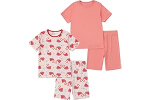 MICHLEY Bamboo Toddler Pajamas 2-8T Soft Bamboo Sleepwear Short Sleeve PJS Set, Top Shorts Casual Outfit, Gift for Boys Girls