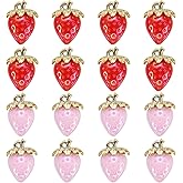 MECCANIXITY 2 Set Strawberry Charm 31x23mm Acrylic Strawberry Pendants 3D Fruit Cute Ornament Decoration for Jewelry Making Earrings Necklace Bracelets DIY Crafts, Red + Pink