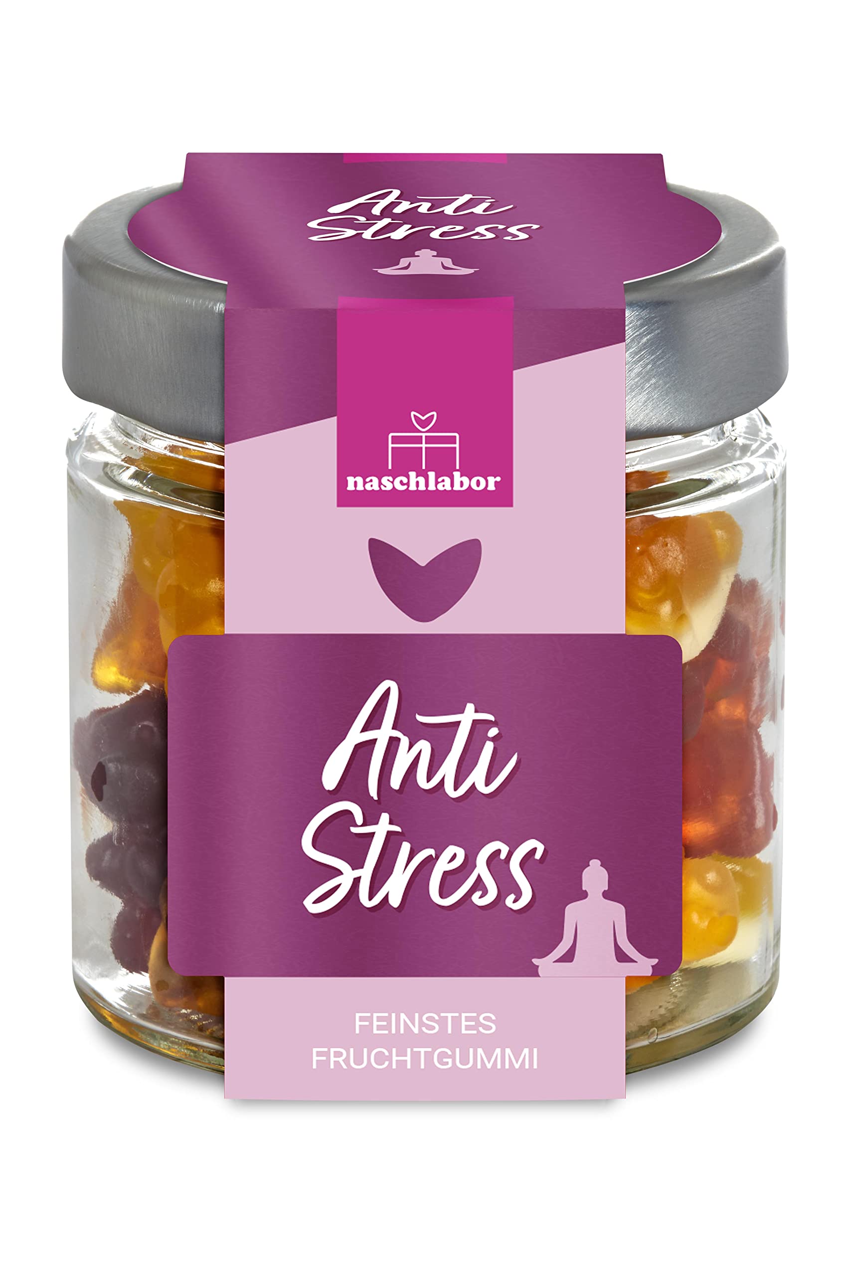 Anti Stress Fruchtgummis | Deine Portion Gummibärchen gegen den Stress | Nervennahrung fürs Büro oder die Uni | Geschenkglas | Anti Stress Gummibärchen im Geschenkglas