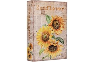 DROFELY Decorative Book Box Vintage Style Fake Book Sunflower Pattern Faux Leather Book Box Vintage Book Storage Box Bookshel