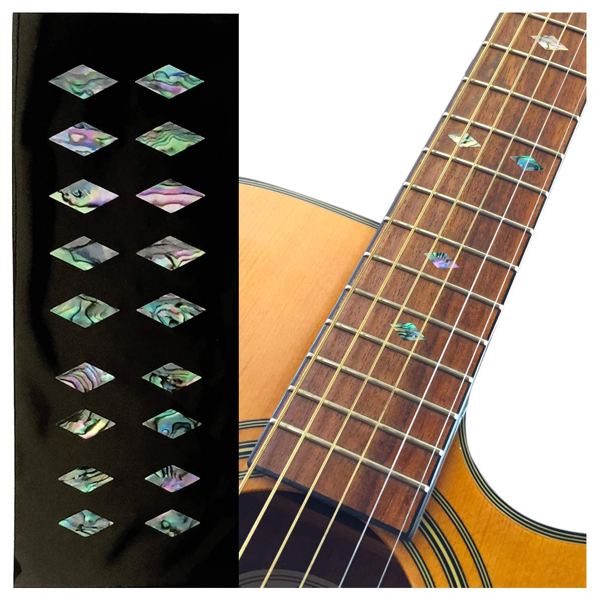 Inlay Sticker Fret Markers for Guitars, Bass & Ukuleles - Traditional Diamonds - Abalone Mix, F-307DD-MX
