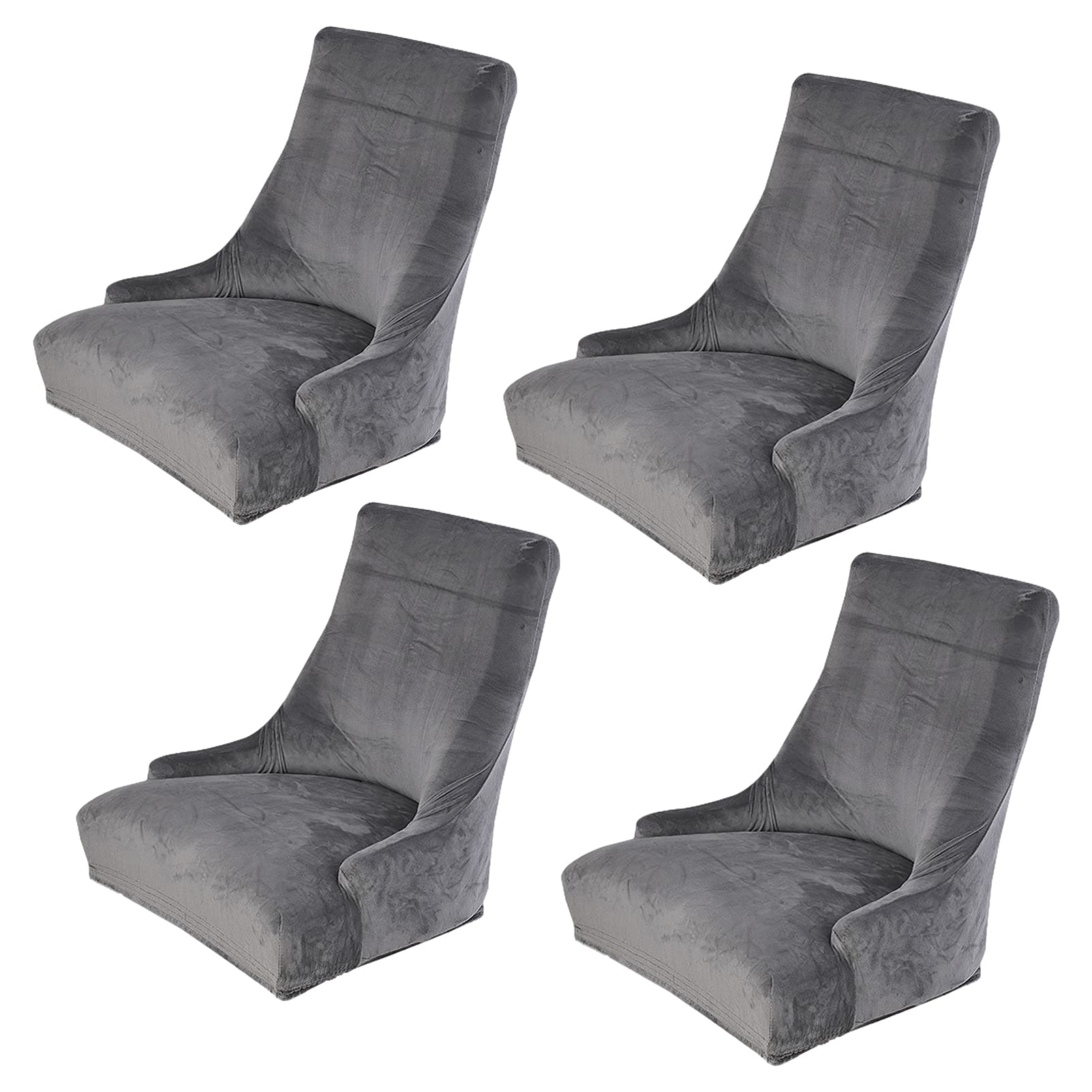 rismart Stretch Wingback Side Chair Covers Removable Spandex Seat Slipcovers for Armchairs Dark Grey 4 PCS