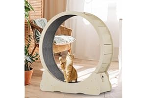 WARMYOU Cat Exercise Wheel for Indoor Cats, Cat Running Wheel with TPE Silent Roller, Cat Treadmill Wheel, Cat Rotating Wheel Weight Loss Device with Replaceable Pads, Nature Wood