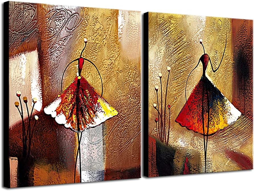 Paintings - Wieco Art Ballet Dancers 2 Piece Modern Decorative artwork 100% Hand Painted Contemporary Abstract Oil paintings on Canvas Wall Art Ready to Hang for Home Decoration Wall Decor
