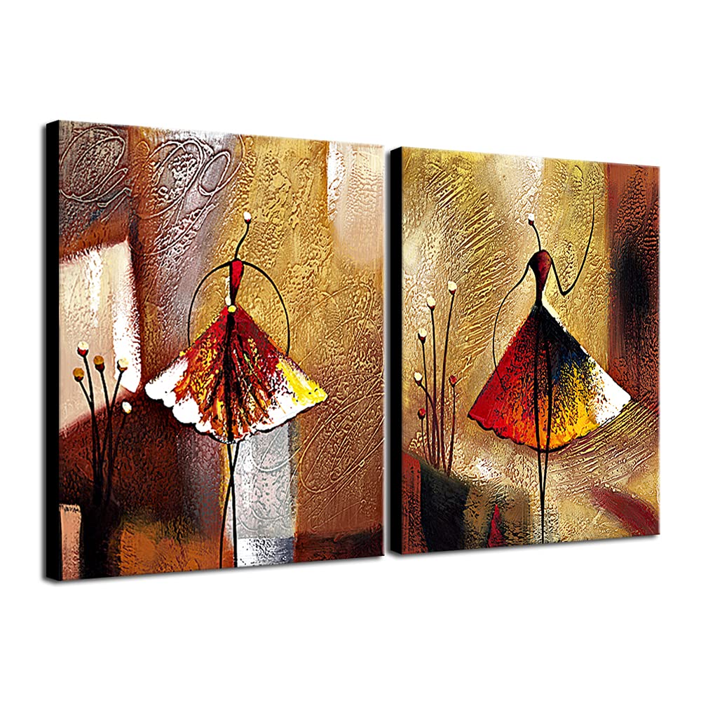 Wieco Art - Ballet Dancers 2 Piece Modern Decorative artwork 100% Hand Painted Contemporary Abstract Oil paintings on Canvas Wall Art Ready to Hang for Home Decoration Wall Decor
