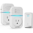 TECKNET Wireless Doorbell, Self-Powered Doorbell, 0-110db Plug-through Wireless Doorbell Ringer for Homes Classroom, IP66 Waterproof 1300ft Door Chime with Extra Socket, 60 Chimes, LED Light (White)