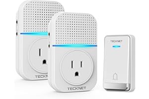 TECKNET Wireless Doorbell, Self-Powered Doorbell, 0-110db Plug-through Wireless Doorbell Ringer for Homes Classroom, IP66 Waterproof 1300ft Door Chime with Extra Socket, 60 Chimes, LED Light (White)