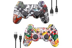 2Pack Controller for PS3, Rechargeable Controller With High Performance Upgraded Joystick,Dual Shock, Bluetooth Connection fo