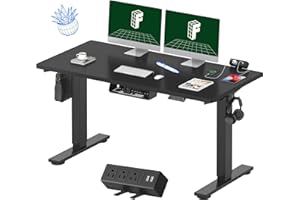 FLEXISPOT EN2 Whole-Piece Standing Desk with Clamp Power Strip, 55 x 28” Electric Stand Up Height Adjustable Desk with Cable Management (Black Frame + 55" Black Top, 2 Packages)