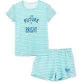 Cozchique Summer Pajamas for Girls – Stripe & Glittering Heart PJS Pal Cute Jammies Set Big Kids Size 4T-18