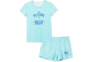 Cozchique Summer Pajamas for Girls – Stripe & Glittering Heart PJS Pal Cute Jammies Set Big Kids Size 4T-18