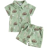 Motlapol Toddler Baby Boy Easter Outfit Cross Lamb/Bunny Carrot Print Muslin Short Sleeve Button Down Shirt and Shorts Set
