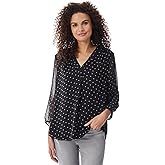 Jones New York Womens 3/4 Sleeve Pleat Front Printed Tunic Top