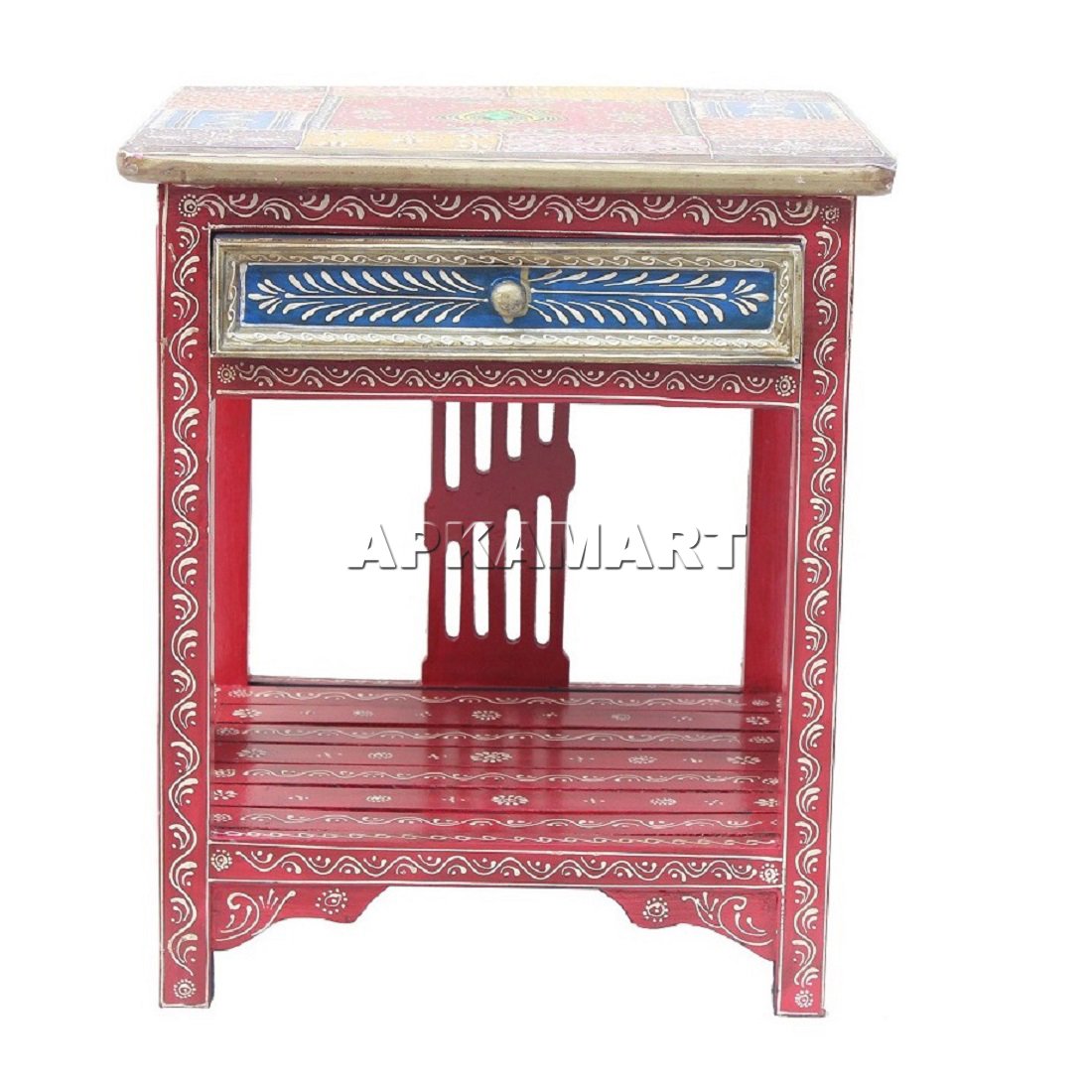 Apkamart Handcrafted Wooden Bedside Table 18 Inch Height Handicraft Ethnic Side Table For Home Decor Room Decor And Gifts Amazon In Home Kitchen