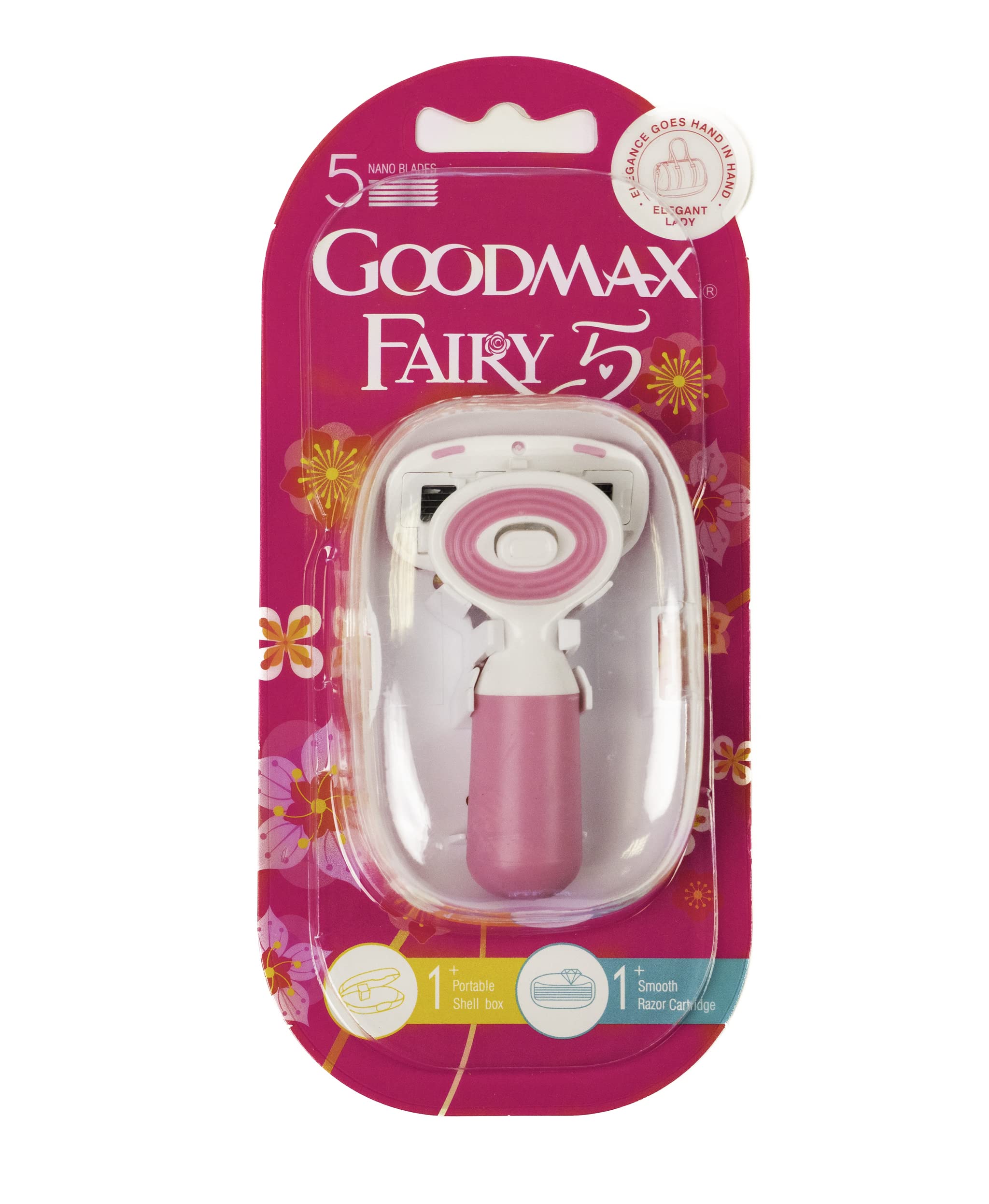Goodmax Fairy Mini Lady Razor - Travel Size With Case - 5 Nano Blade - Moisture Bar Strip Dual Lubrication