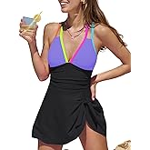 popvil Swim Dress One Piece Swimsuits Women Tummy Control for Women 2026 Sexy Beach Tie Back Bathing Suit Skirt