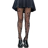 MIREAZW Women's High Waist Patterned Tights Fishnet Stockings For Women Sexy Lace Goth Tights Black Pantyhose For Halloween