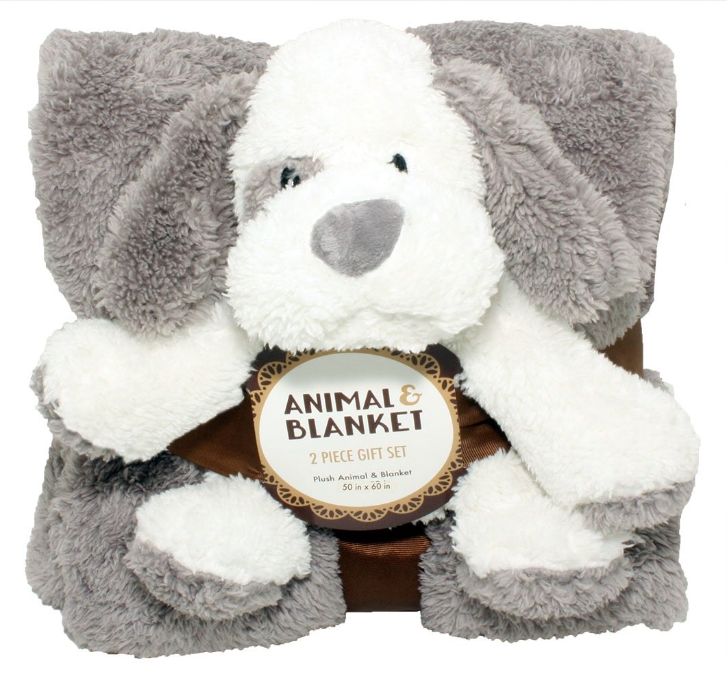 silver one sherpa plush stuffed animal and throw blanket