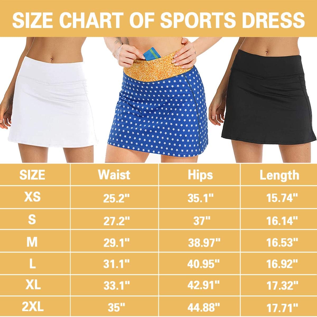 Ultrafun Women Athletic Tennis Skirts Stretchy Sports Golf Running Skirt Skort with Inner Shorts Pockets for Fitness Workout: Clothing