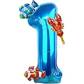 40 Inch Under the Sea Blue Number 1 Balloon, Mini Sea Animal Balloons Ocean Animal Foil Balloon, Fish Crawfish Balloons for Boys Girls Ocean Theme 1st Birthday Baby Shower Party Decoration