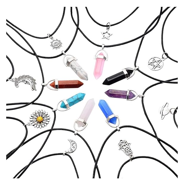 MJARTORIA Unisex Halskette Choker Freundschaftsketten Bunt CZ Kristall Hexagon Chakra Anhänger Kette 6 Stück/5 Stück/16 Stück