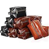 Hillban 10 Pcs Groomsmen Gift Leather Toiletry Bag for Men Travel Shaving Kit Bathroom Bag Make up Cosmetic Proposal Supplies for Wedding Favor Grooming Anniversary Boyfriend Father(Colored)