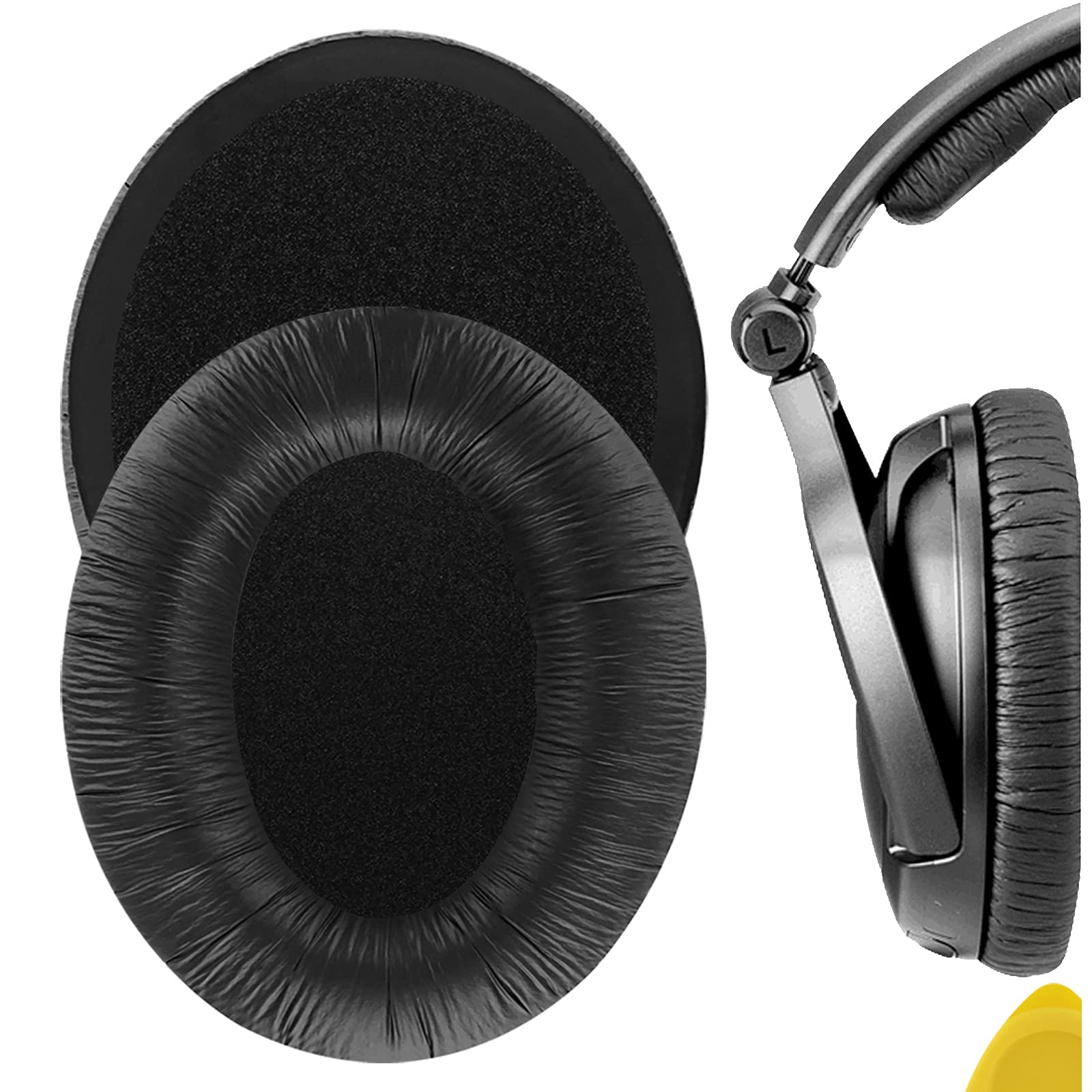 Geekria Leatherette Replacement Ear Pads for Sennheiser PXC350, HD380/ 380PRO, PC350/ 350 SE, PXE350, HME95/ C250 Headphones Ear Cushions, Repair Parts (Black)