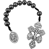 Catholic Prayer Pocket Rosary Pardon Crucifix Saint Michael the Archangel Medal Hematite Beads Corded Rosary Virgin Mary Medal St Benedict Tenner One Decade Rosaries