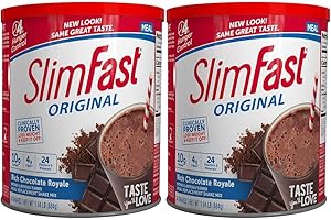 SlimFast Original, 2 Pack Of Rich Chocolate Royale Meal Replacement Shake Mix – Weight Loss Powder – 31.18 Oz Canister – 34 Servings