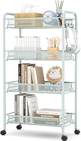 4-Tier Rolling Cart On Wheels Green Easy Assembly