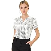 Allegra K Women's Polka Dots Print V Neck Short Sleeve Elegant Work Office Tops