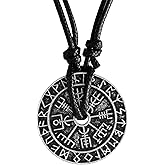 HAQUIL Viking Necklace, Runic Compass Vegvisir Pendant, Norse Jewelry Gift for Men