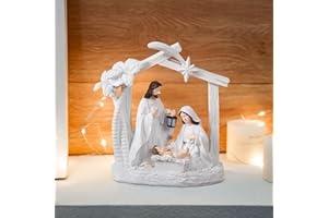 Alupssuc Nativity Set for Christmas Indoor Nativity Scene Decoration, Sculpted Hand Painted Nativity Figurines Scene with Manger, Nativity Figures Sets for Indoor Tabletop Decorations, White