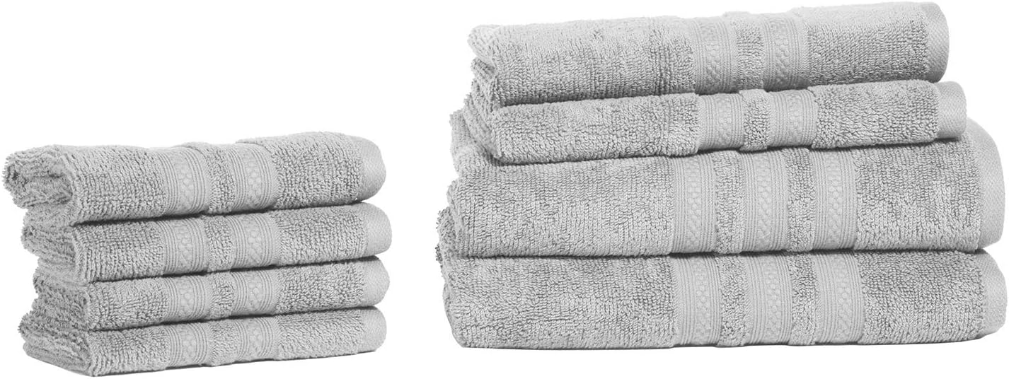 Luxury 8 Piece Bath Towel Set - Combed Cotton Hotel Quality Highly Absorbent Durable Towels | Hotel, Spa, Bathroom, Shower Towel | 2 Bath Towels | 2 Hand Towels | 4 Washcloths (8 Pc Set, Vapour): Home & Kitchen