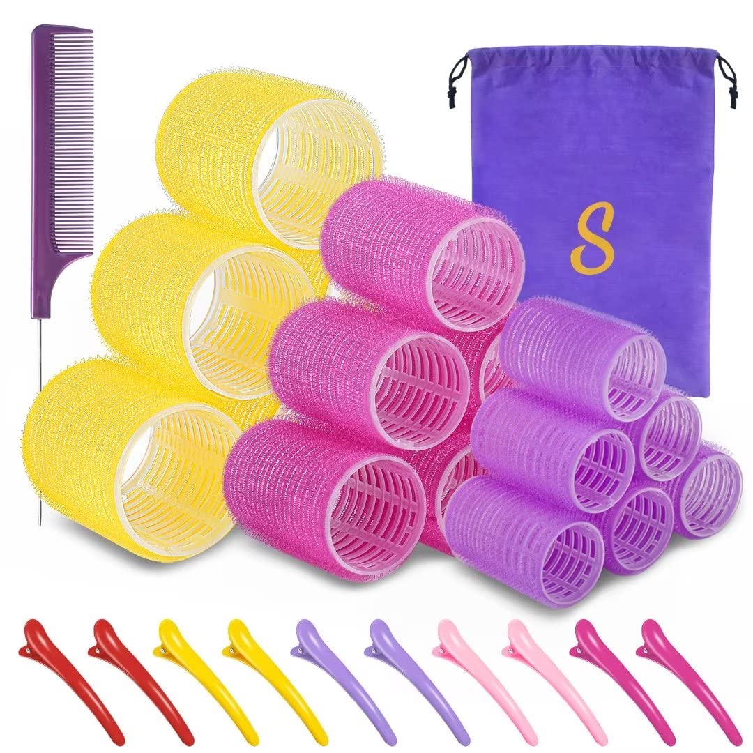Photo 1 of Self grip hair roller set,Hair roller set 18 pcs,Hair rollers with hair roller clips and comb,Salon hairdressing curlers,DIY Hair Styles, Sungenol 3 Sizes Hair Rollers in 1 set…