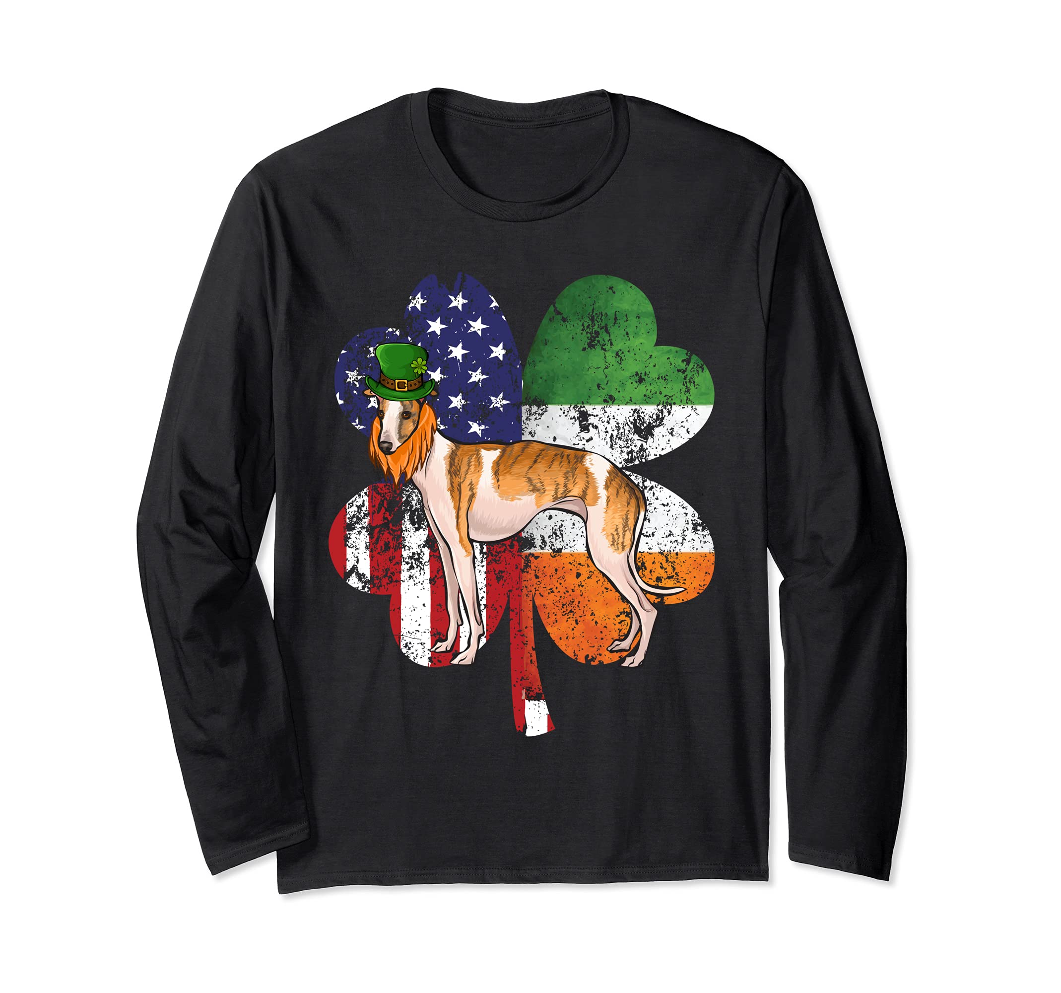 St Patricks Day Irish American Flag Whippet Dog Long Sleeve T-Shirt