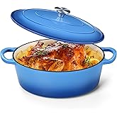 P&P CHEF Oval Dutch Oven with Lid, Enameled Cast Dutch Oven Pot for Bread Baking, Braising, Stewing, Roasting, Non-Stick & Oven Safe, Dual Handles & Easy Clean, 5QT & Blue, Valentine's Day