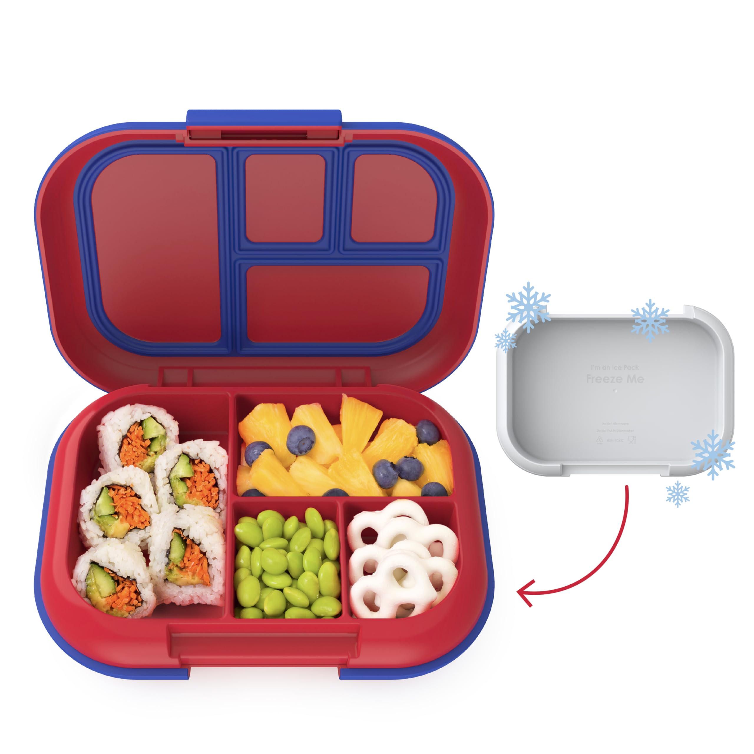 Photo 1 of Bentgo Kids Chill Leak-Proof Lunch Box - Included Reusable Ice Pack Keeps Food Cold; 4-Compartment Bento Lunch Container; Microwave/Dishwasher Safe; 2 Year Manufacturer's Warranty (Red/Royal)