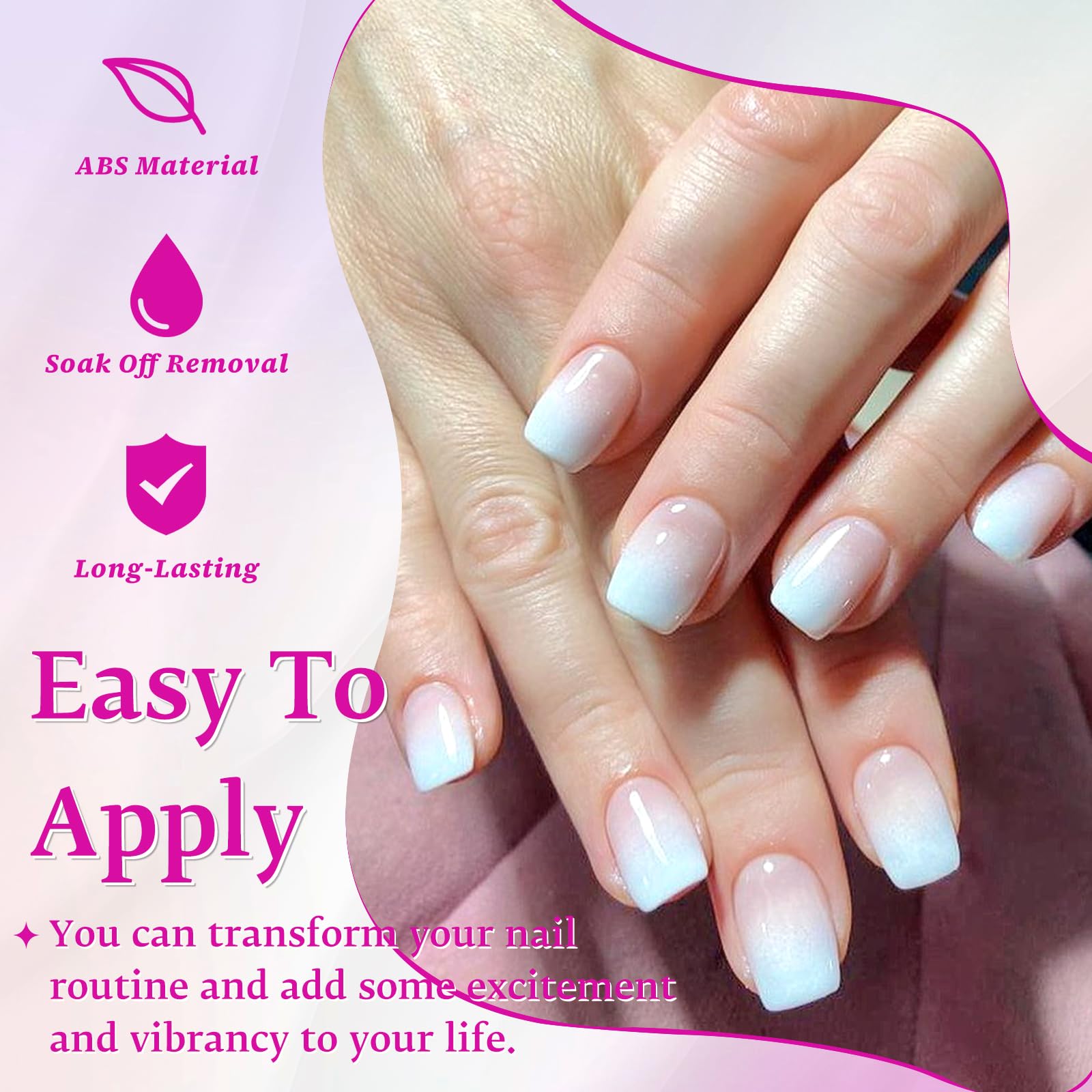 Loveourhome 144pc Ombre Coffin Press on Nails Short Fake Nails Glue on Nails Ombre Acrylic Nails Press on Nails Short False Nails Artificial Fingernails Women Stick on Nails with Glue Adhessive Tabs - Image 3