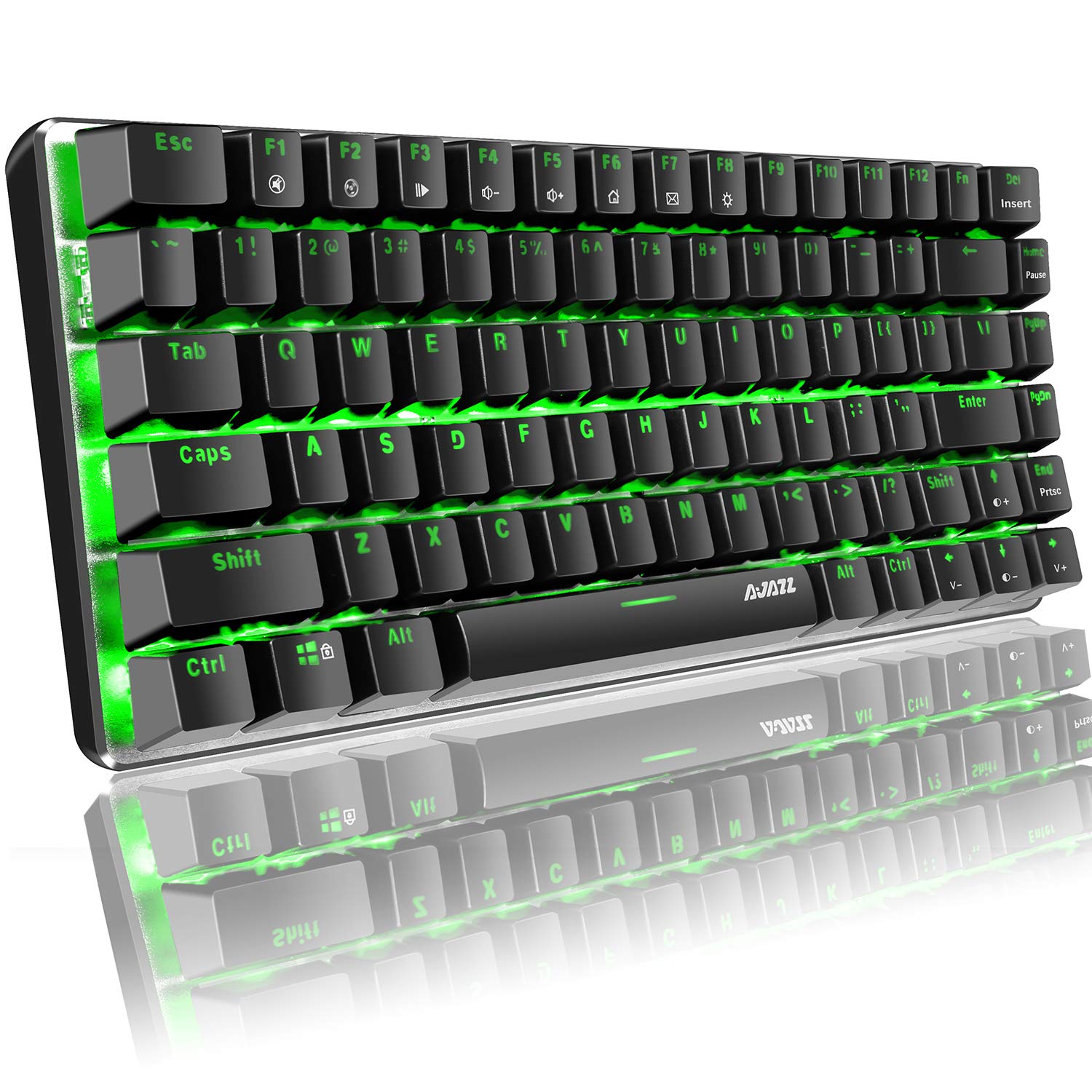 Hoopond Mechanical Keyboard, AK33 Green LED Backlit USB Cable Gaming Mechanical Keyboard, 82 key Compact Mechanical Gaming Keyboard with Anti-ghosting Keys for Gamers, Typists (Blue switch, Black)