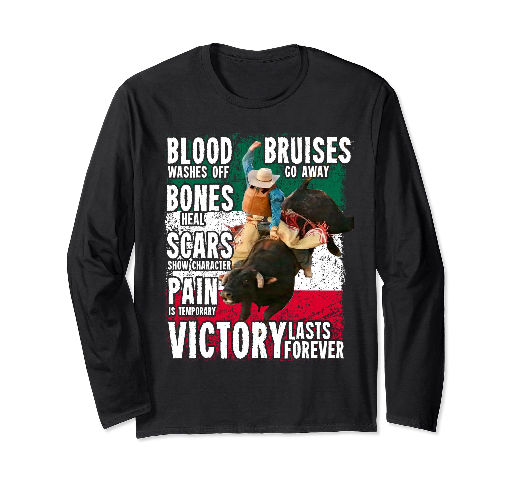 Mexico Bull-Riding Ranch Rider Mexican Cowboy Victory Long Sleeve T-Shirt