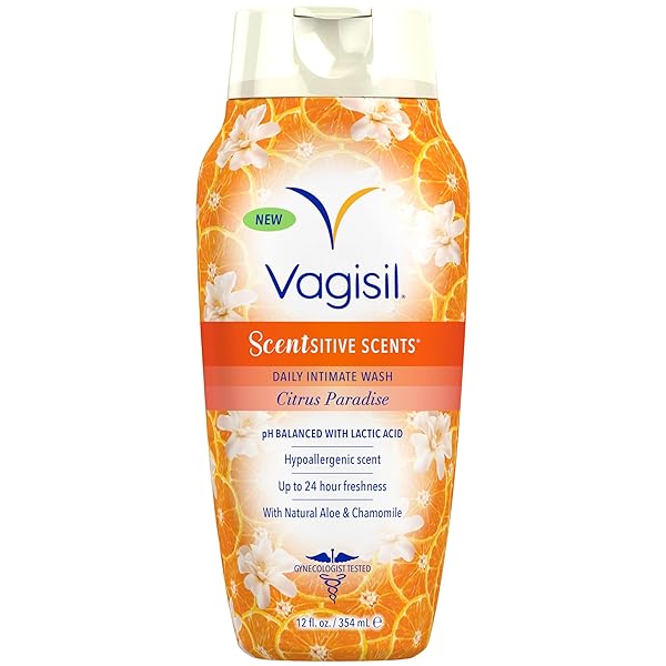 VAGISIL FEMININE WASH FOR INTIMATE AREA HYGIENE, SCENTSITIVE SCENTS, PH BALANCED AND GYNECOLOGIST TESTED, CITRUS PARADISE, 12 OZ (PACK OF 1)